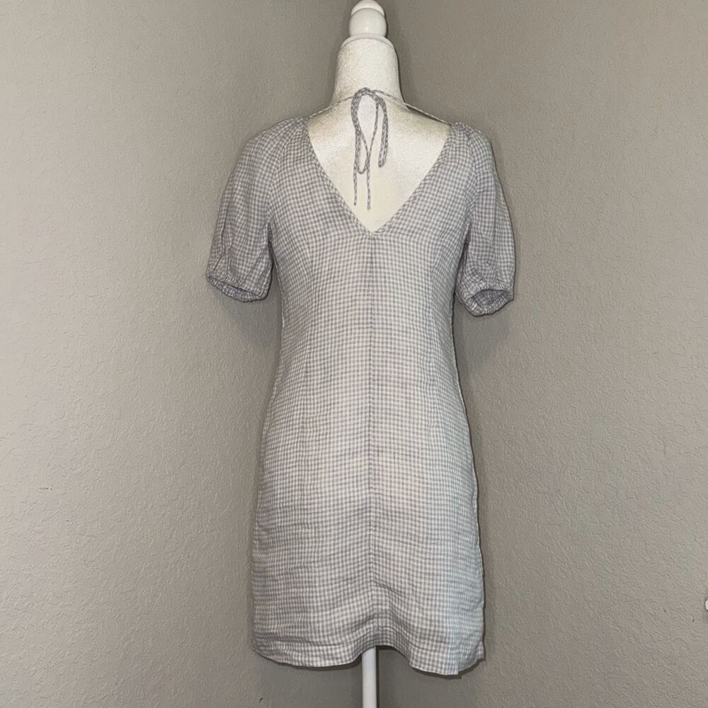 J. Crew Cottage Dress Women's 00 Blue White Gingham Linen Casual Puff Sleeve - Picture 3 of 10